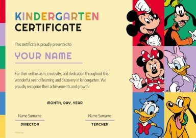 Plantilla de presentación Certificado de graduación de infantil de Mickey y sus amigos