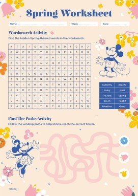 Fiche de printemps Mickey et Minnie Mouse Modèles de présentation