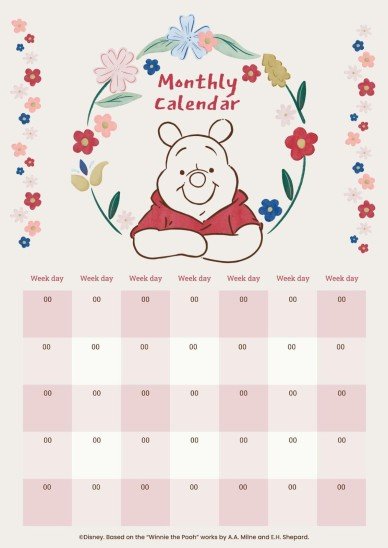 Modelo de apresentação Calendário de parede do Ursinho Pooh