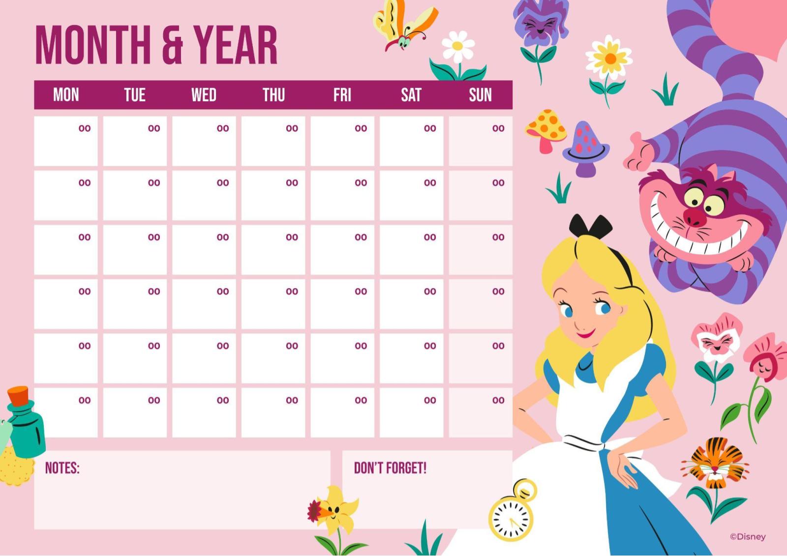 Alice in Wonderland Monthly Calendar presentation template 