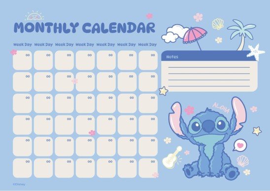 Plantilla de presentación Calendario mensual de Lilo & Stitch