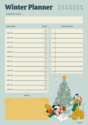 Modelo de apresentação Planejador de inverno do Mickey Mouse