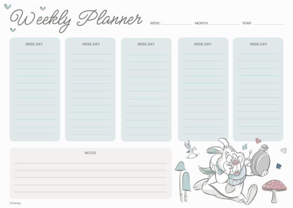 하얀 토끼 이상한 나라의 앨리스 주간 플래너 프레젠테이션 템플릿