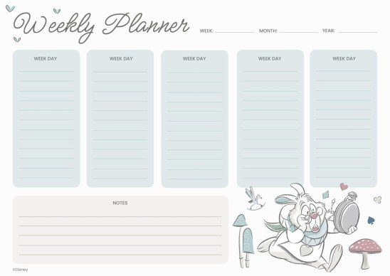 하얀 토끼 이상한 나라의 앨리스 주간 플래너 프레젠테이션 템플릿