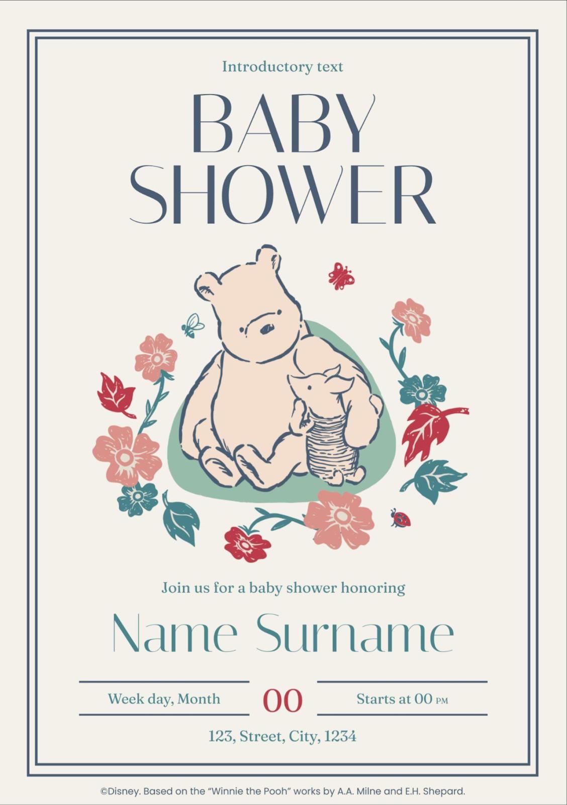 Winnie The Pooh Baby Shower Templates Winnie The Pooh Pink Balloon