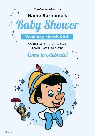 Pinocchio Baby Shower Invitation presentation template 