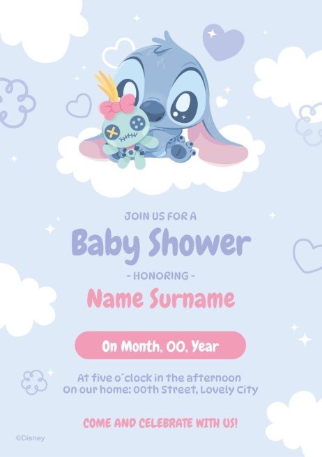 스티치 베이비 샤워 초대장 프레젠테이션 템플릿