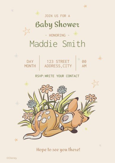 Modelo de apresentação Convite para chá de bebê do Bambi