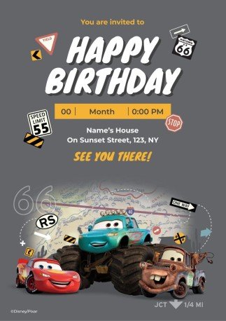 Invitation à la fête d’anniversaire Cars Modèles de présentation