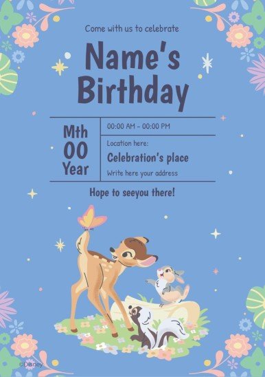 Bambi Blumige-Geburtstags-Einladung Präsentationsvorlage