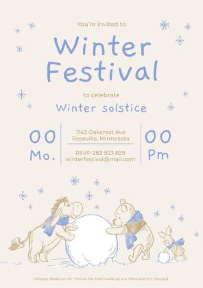 Modelo de apresentação Convite para festa de inverno do Ursinho Pooh