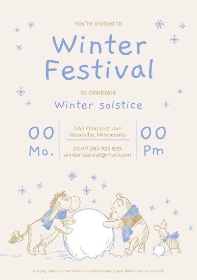 Modelo de apresentação Convite para festa de inverno do Ursinho Pooh