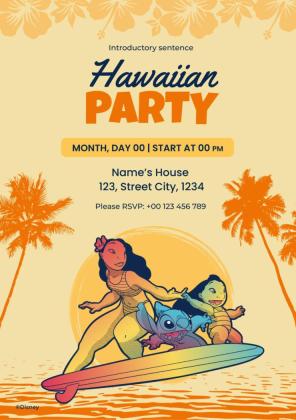 Invitation à la fête hawaïenne Lilo et Stitch Modèles de présentation