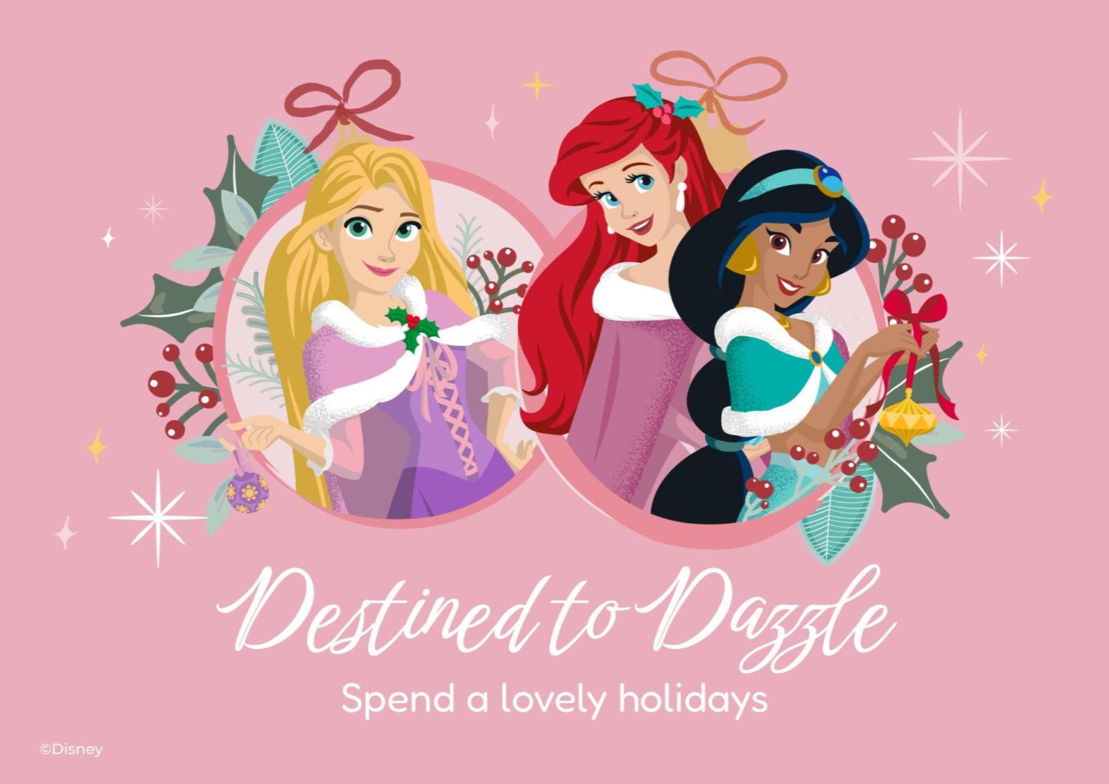 Disney Princess Cute Christmas Card presentation template 