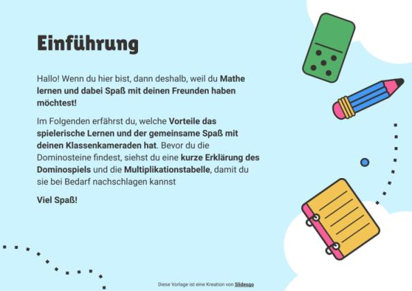 Die Multiplikationstabellen aus dem SBL. Domino Präsentationsvorlage