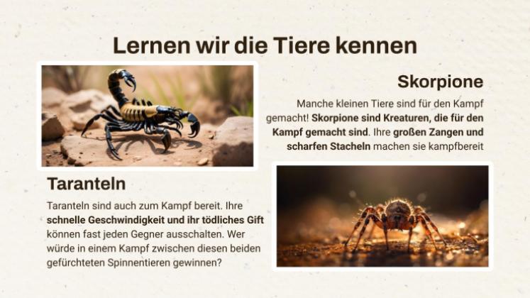 Skorpion vs. Vogelspinne Präsentationsvorlage