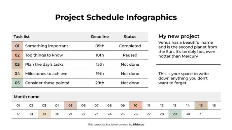 Infographie du calendrier du projet Modèles de présentation