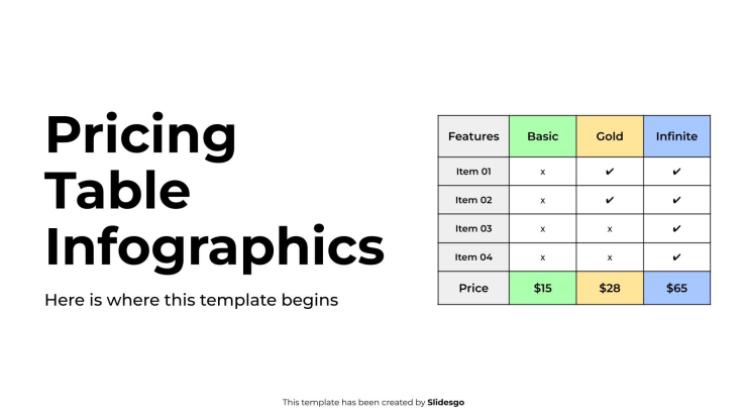 Pricing Table Infographics presentation template 