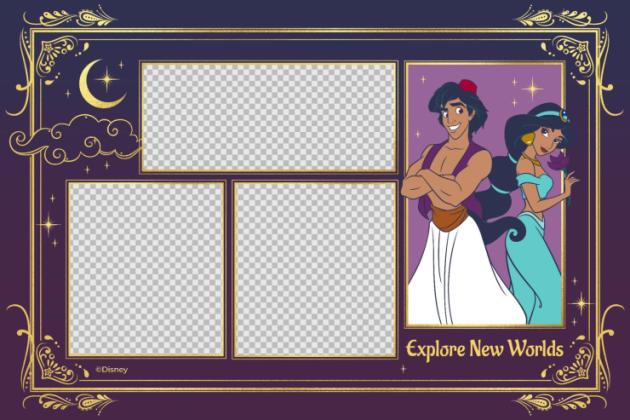 Modelo de apresentação Colagem de fotos Aladdin e Jasmine