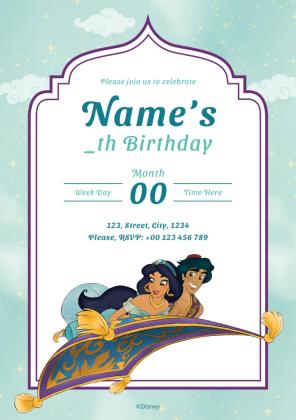 Aladdin & Jasmine Birthday Invitation presentation template 