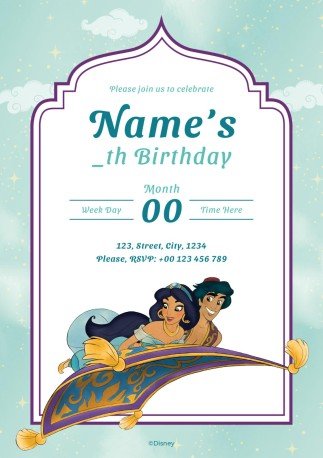 Aladdin & Jasmine Birthday Invitation presentation template 