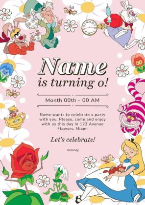 Alice in Wonderland Birthday Card Invitation presentation template 