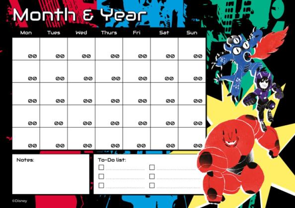 Calendrier mensuel Les Nouveaux Héros Modèles de présentation