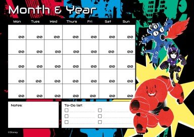 Calendrier mensuel Les Nouveaux Héros Modèles de présentation