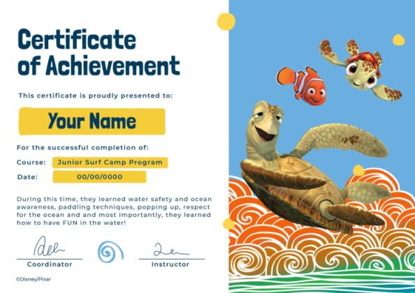 Modelo de apresentação Certificado de aventura Procurando Nemo