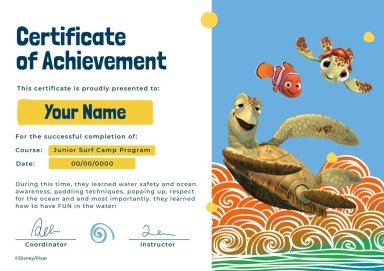 Modelo de apresentação Certificado de aventura Procurando Nemo