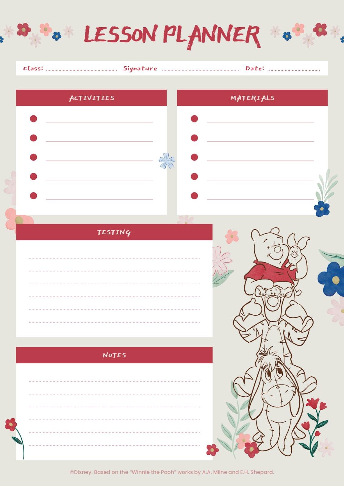 Winnie the Pooh Learning Lesson Plan presentation template 
