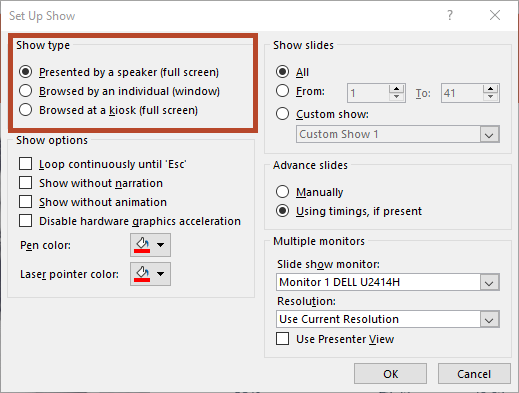 how to disable presentation mode in powerpoint