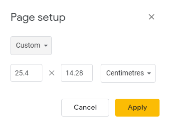 presentation page size