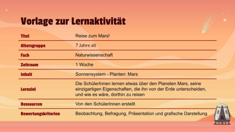 Reise zum Mars Präsentationsvorlage