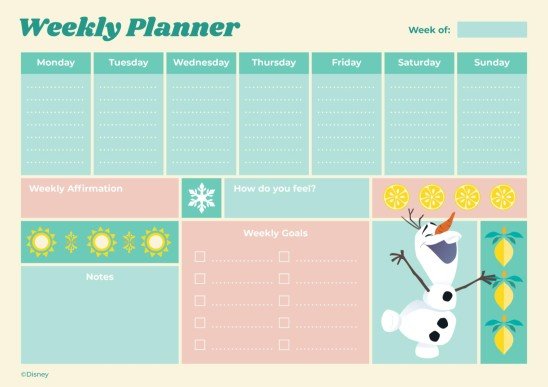 Planning hebdomadaire d’été Olaf Modèles de présentation