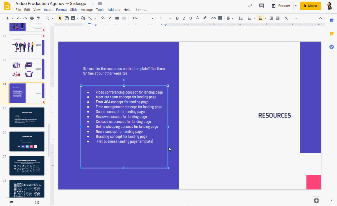 command for bullet point on google slides