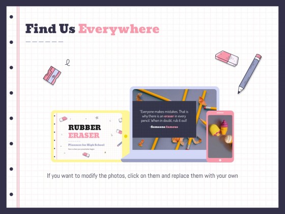 Planificateurs avec des gommes pour le lycée Modèles de présentation