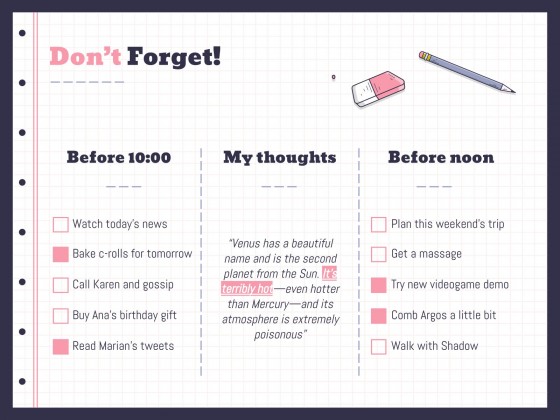 Planificateurs avec des gommes pour le lycée Modèles de présentation