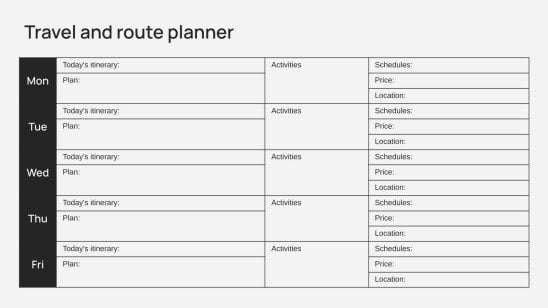 Plantilla de presentación Planificador de viajes y rutas