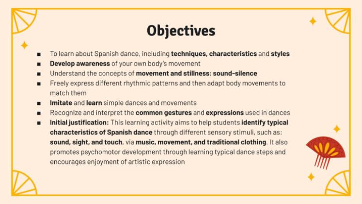 Situation d'apprentissage : Danses espagnoles Modèles de présentation