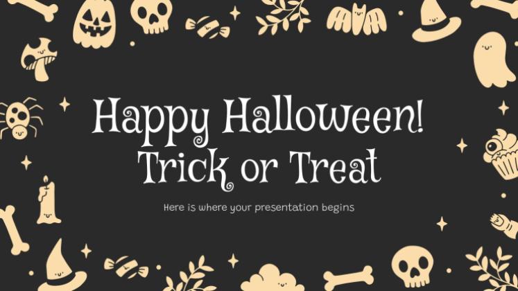 Plantilla de presentación ¡Feliz Halloween! ¿Truco o trato?