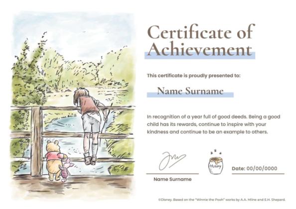 Modelo de apresentação Certificado de Ursinho Pooh