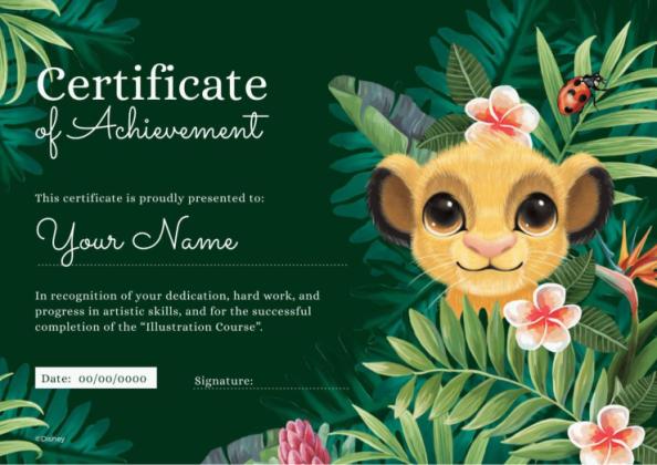 Plantilla de presentación Certificado de logro de El Rey León