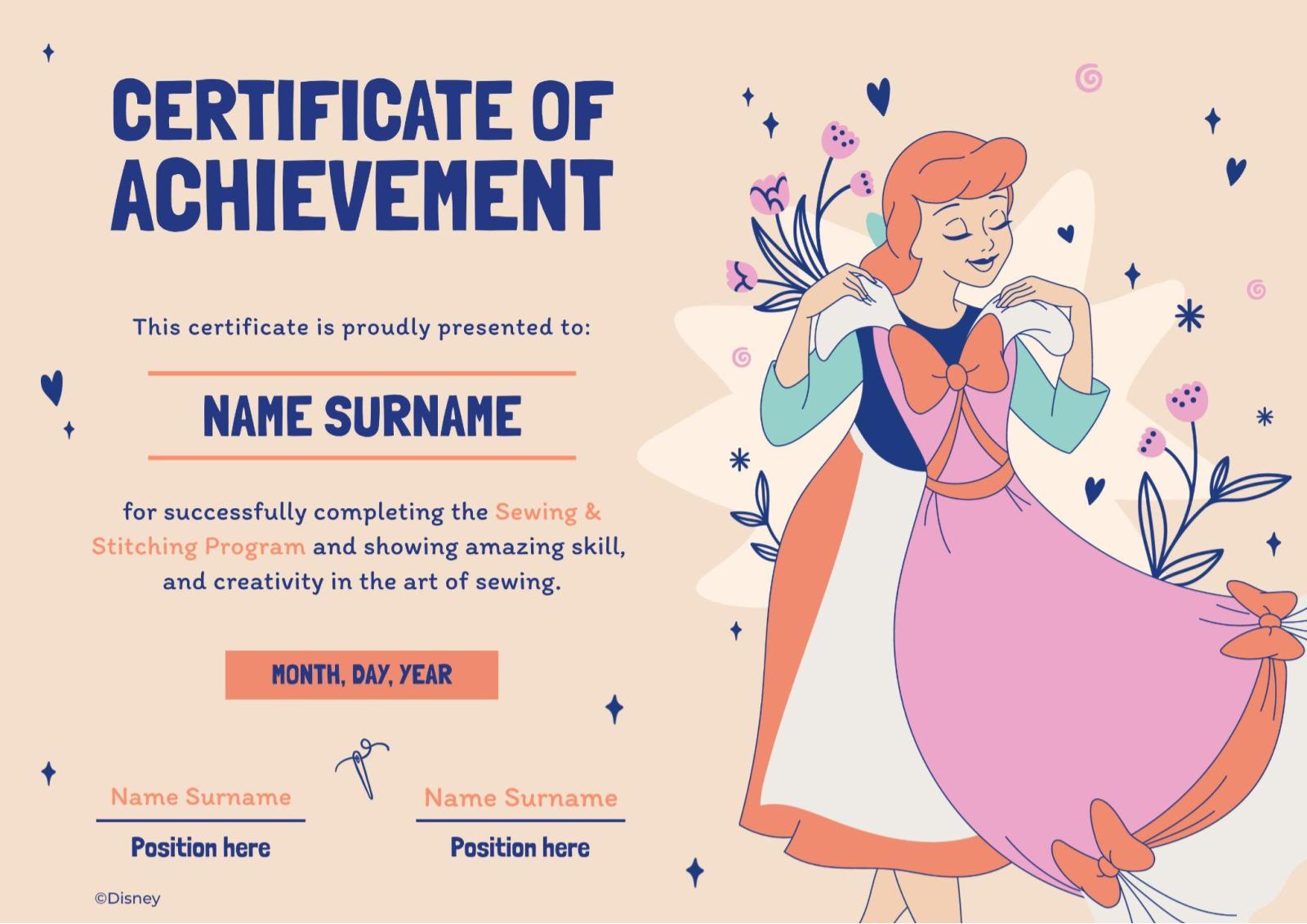 Disney Princess Cute Certificate presentation template 