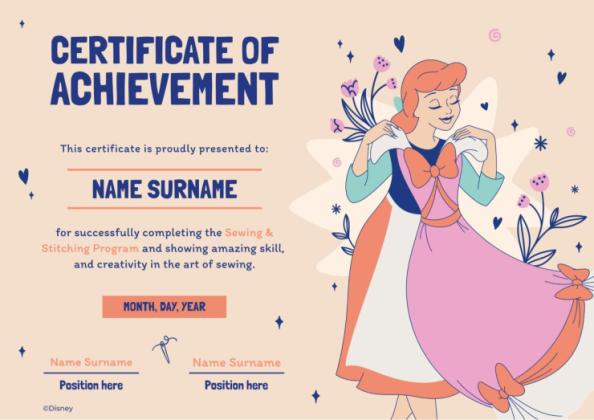 Modelo de apresentação Certificado fofo de Princesas Disney