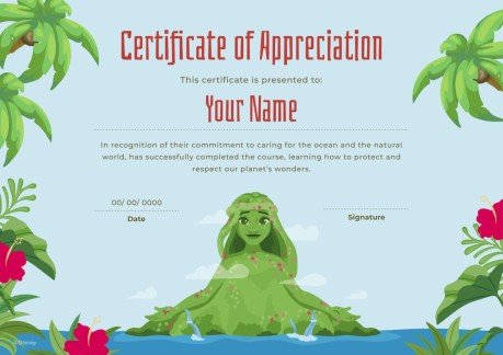 Certificat estival Vaiana Modèles de présentation