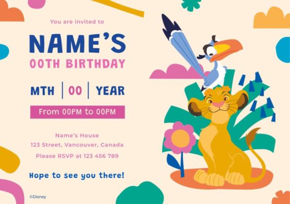 Plantilla de presentación Invitación de feliz cumpleaños de El Rey León
