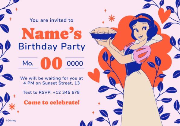 Snow White Birthday Invitation presentation template 