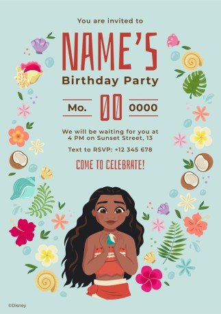 Invitation estivale d’anniversaire Vaiana Modèles de présentation