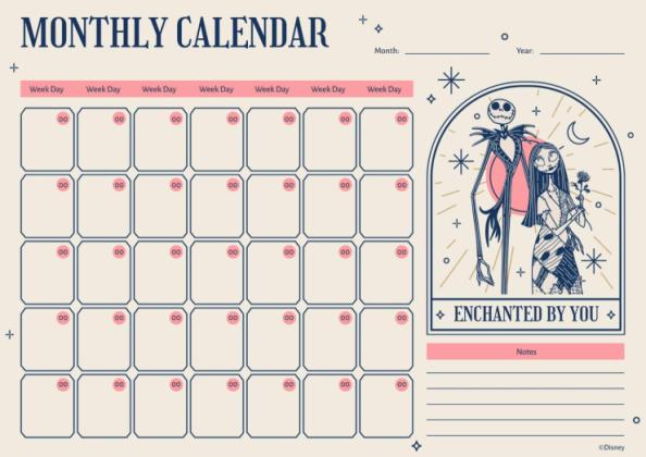 Tim Burton's The Nightmare Before Christmas Jack and Sally Calendar presentation template 